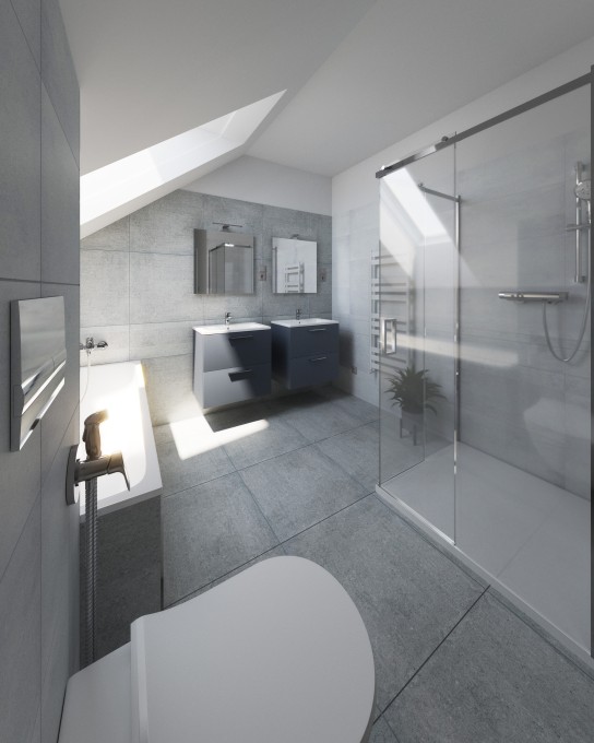 Vizualizace koupelny v 2.NP